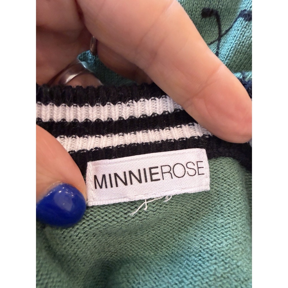 Minnie Rose Tennis Club Print Cardigan Sweater  Golf Green Cotton Cashmere S - Picture 11 of 15